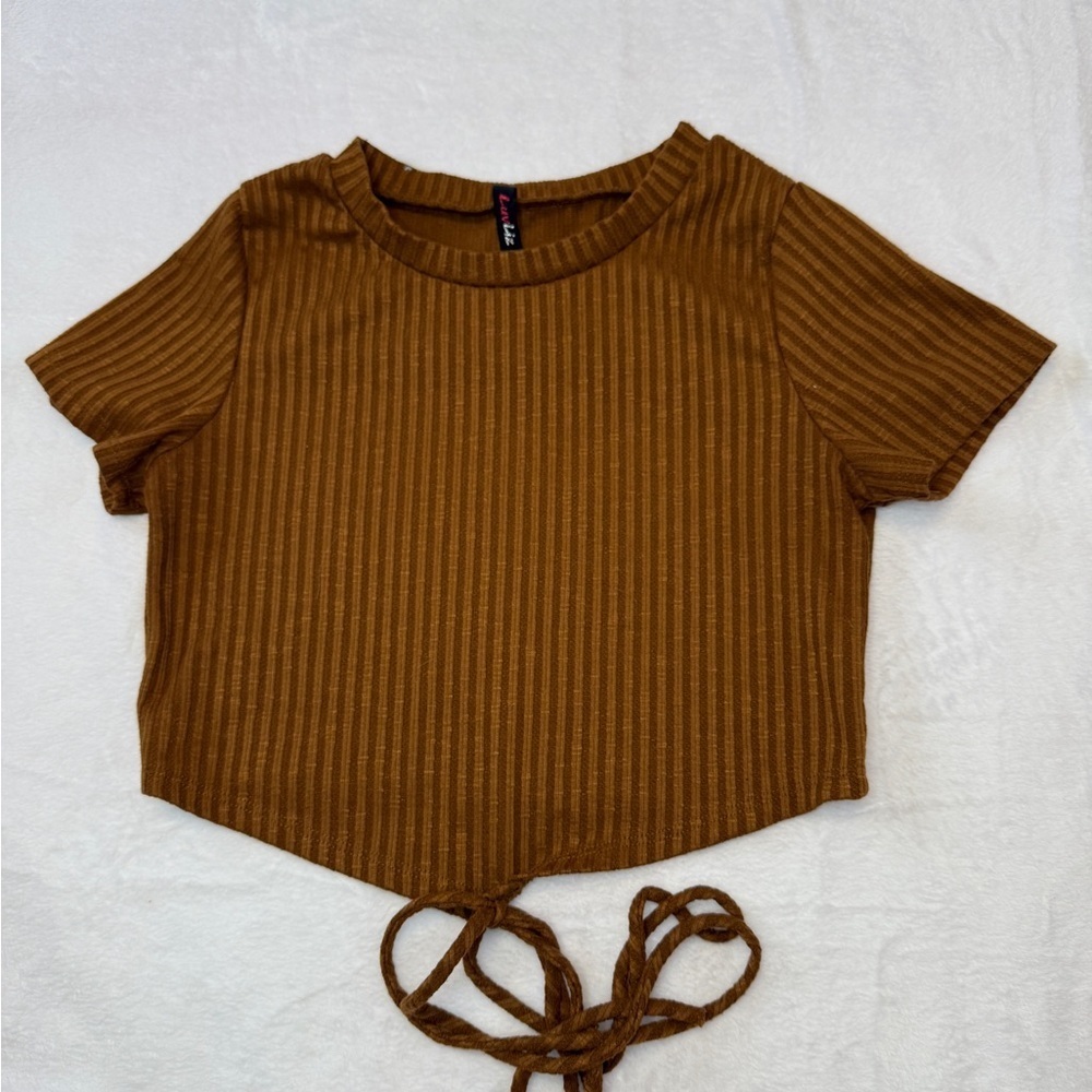 Size M Brown Striped Women's Crop Top